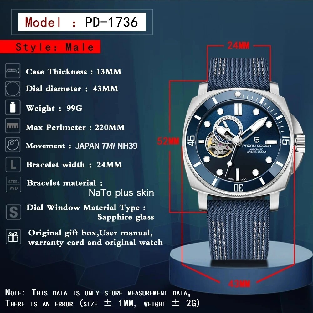 Relojes PAGANI DESIGN para hombre, nuevo reloj mecánico automático 2025 para hombre, reloj de pulsera de lujo de marca superior de buceo de 200M, acero inoxidable