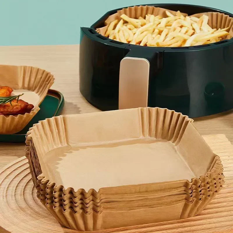 50pcs fritadeira de ar absorvente de graxa para assadeiras domésticas com almofadas de papel de silicone espessadas