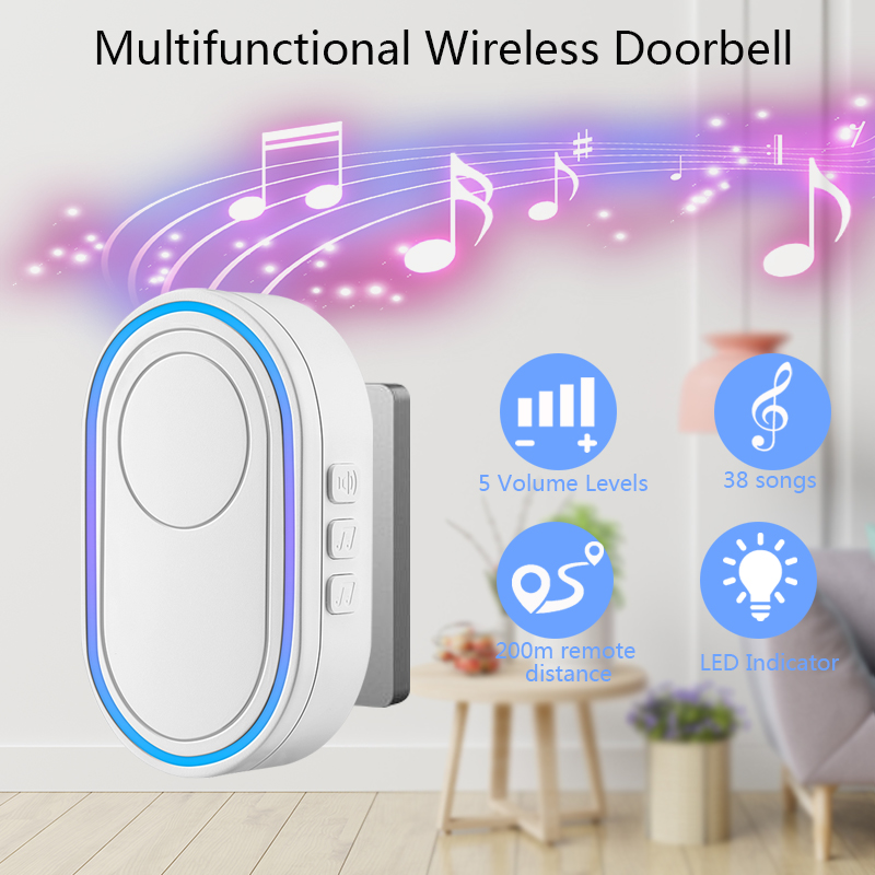 กลางแจ้งไร้สาย IP65กระดิ่งกันน้ำสมาร์ทโฮมประตู Chime Kit ไฟ LED กลางคืน Vision เรืองแสงแฟลช Security Alarm