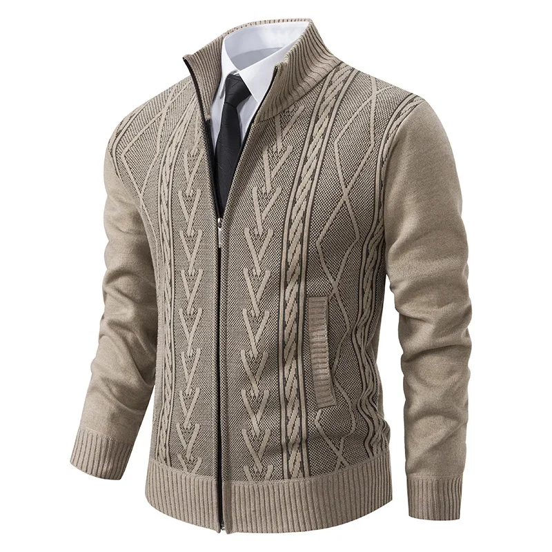 Herren Langarm Strickoberteil Samt Wärme Lässige Herbst Winter Mode Stehkragen Multifunktionsjacke