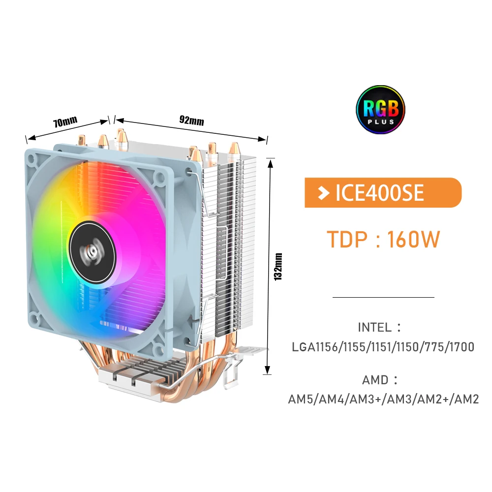 Aigo CPU Koeler 2 4 6 Heatpipes PC Radiator Cooling 3PIN PWM Stille Rgb Fan Voor Intel 1700 1150 1155 1156 1366 AM2/AM3/AM4 AMD