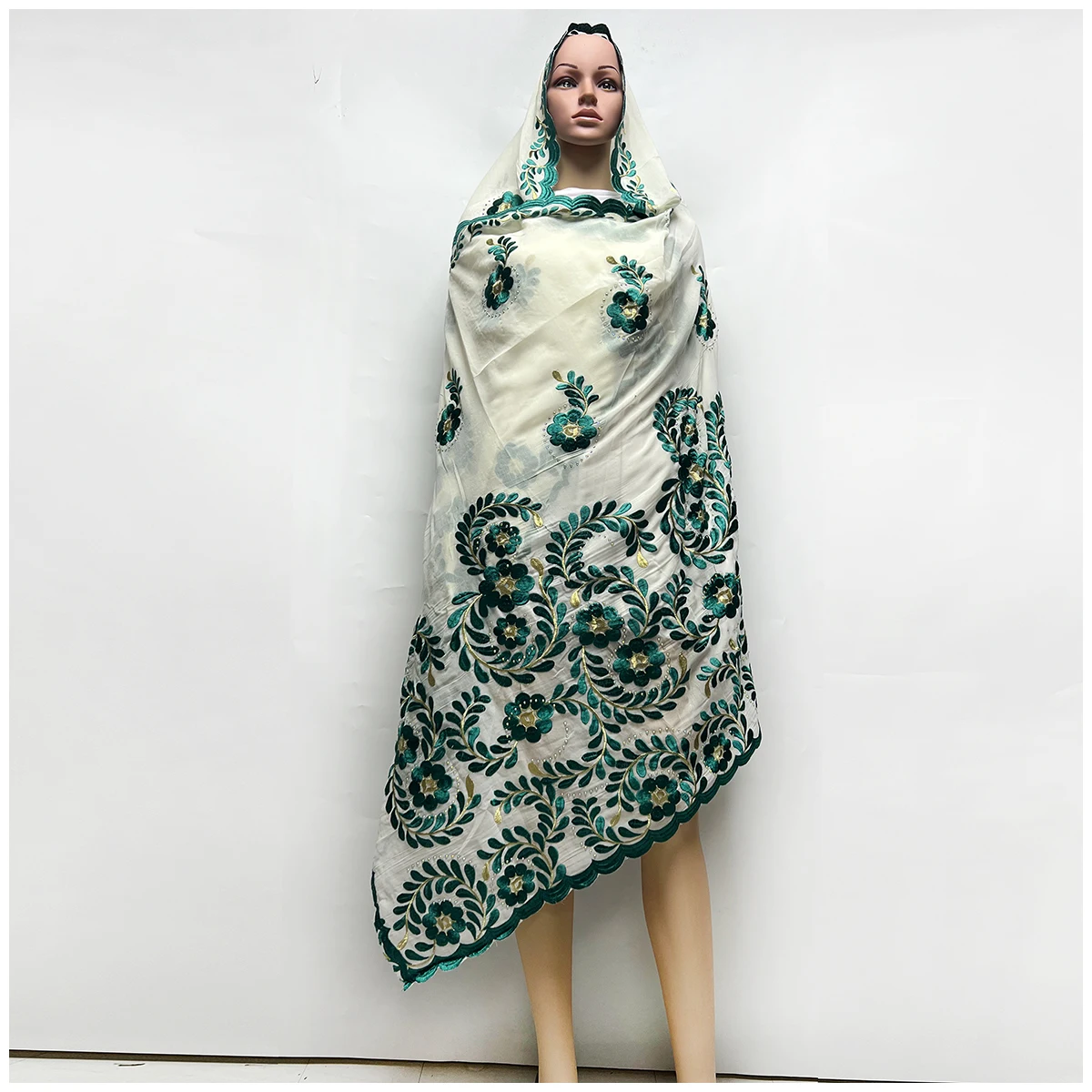 100% tela de algodón rayón hilo de algodón bufanda bordada Dubai excelente estilo mujeres africanas Hijab bufanda musulmana de alta calidad