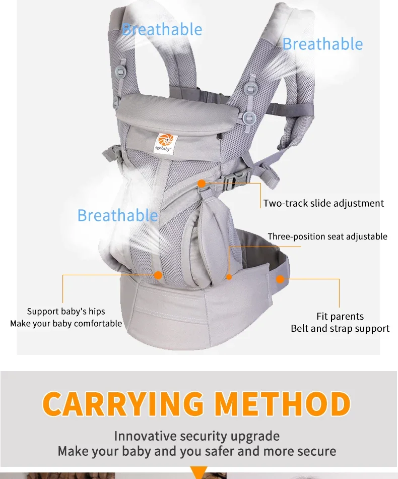 Egobaby-Sac à dos ergonomique respirant en coton Omni Baby Electrolux, support initié, ceinture à la taille, bretelles, 360