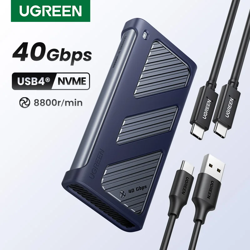 Корпус UGREEN 40 Гбит/с M.2 NVMe с охлаждающим вентилятором, противоударный корпус M.2 SSD для MacBook Корпус M.2 для Thunderbolt 3/4//3,2/3,1