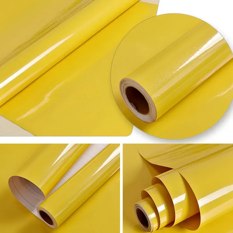 ไวนิลผนังสีทึบเงาวอลเปเปอร์ Self-กาวตกแต่ง DIY สติ๊กเกอร์ติดผนังตู้ครัวตู้เย็นเดสก์ท็อปโมเดิร์นฟิล์ม