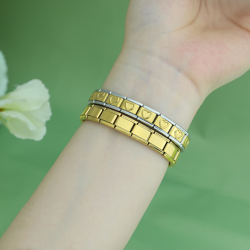 Hapiship 2024 nueva joyería de mujer DIY 9mm de ancho Itanlian pulsera elástica con dijes moda de acero inoxidable brazalete de moda ST-Jin