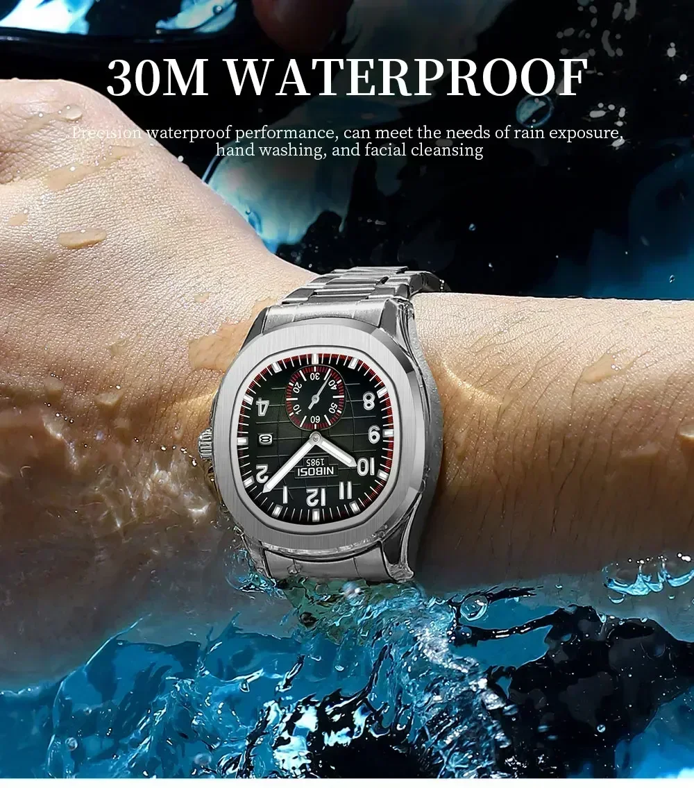 Reloj de pulsera NIBOSI de lujo para hombre, reloj cronógrafo luminoso resistente al agua para hombre, relojes cuadrados de cuarzo de silicona, reloj Masculino