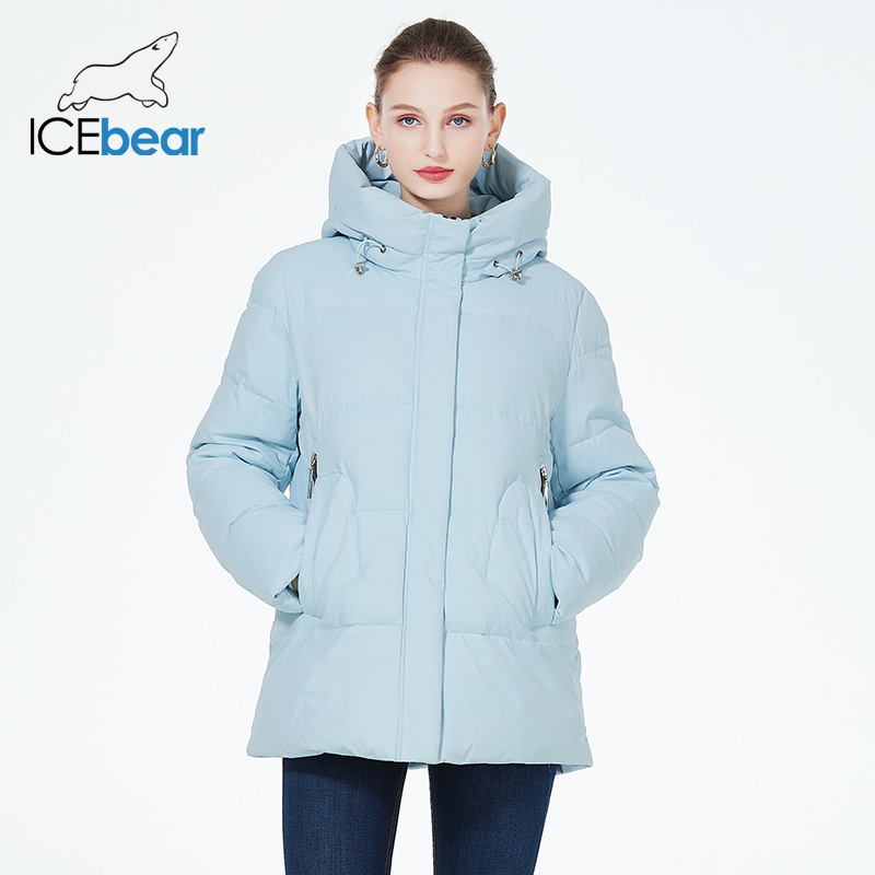 ICEbear 2023 Women's Winter Jacket Warm Thicken Short Outwear Windproof Coat Long Sleeve Zipper Parka with Hood GWD3911I