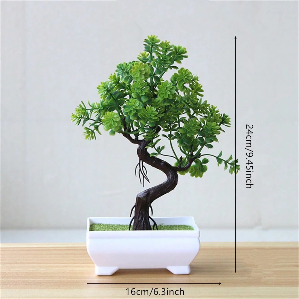 4Pcs Artificial Bonsai Tree, Fake Potted Plants, Small Plastic Green Trees for Home Office Decor, Gift for Birthday Wedding