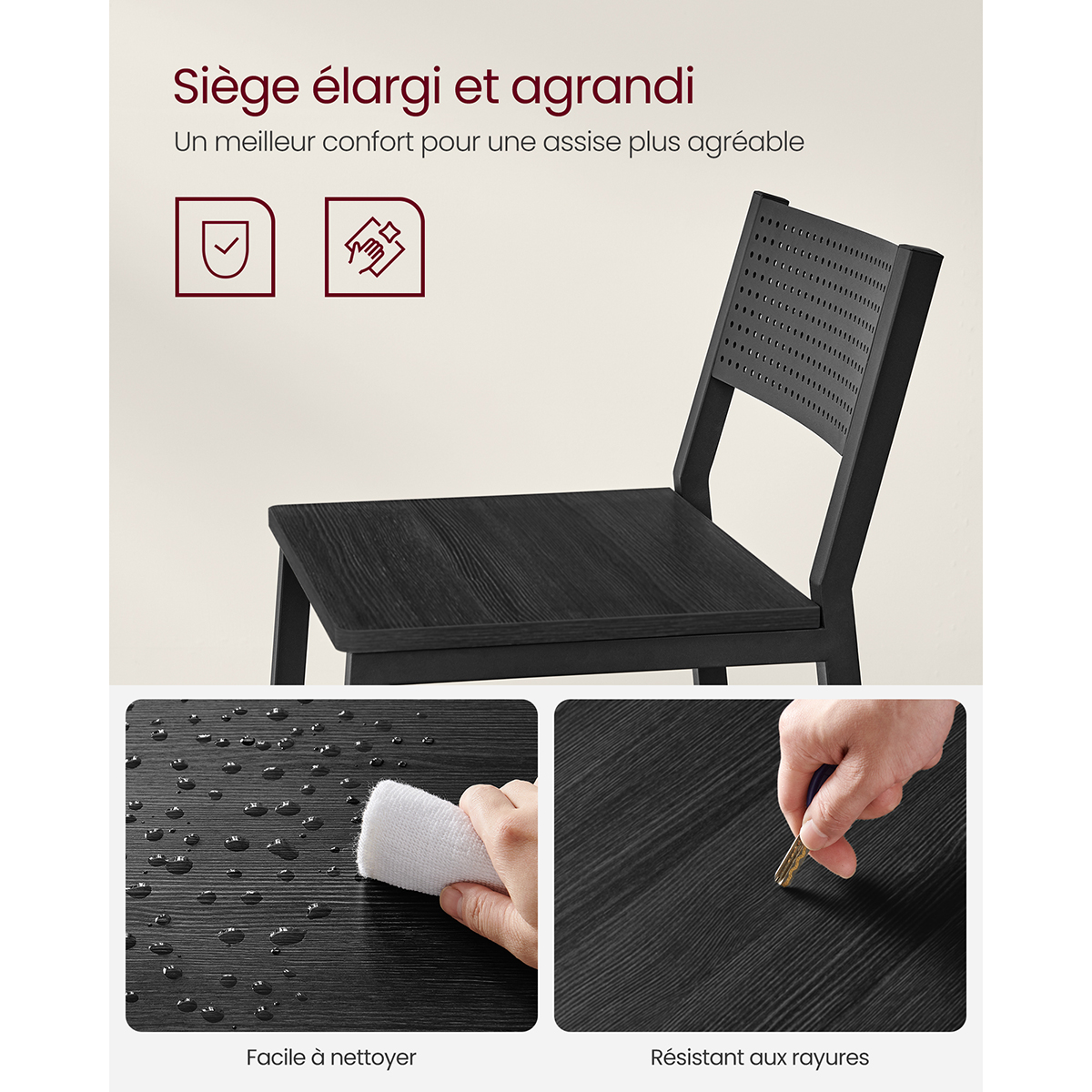 Tabourets De Bar, Lot De 2, Sièges Cuisine, Style Industriel, Gris Anthracite Et Noir