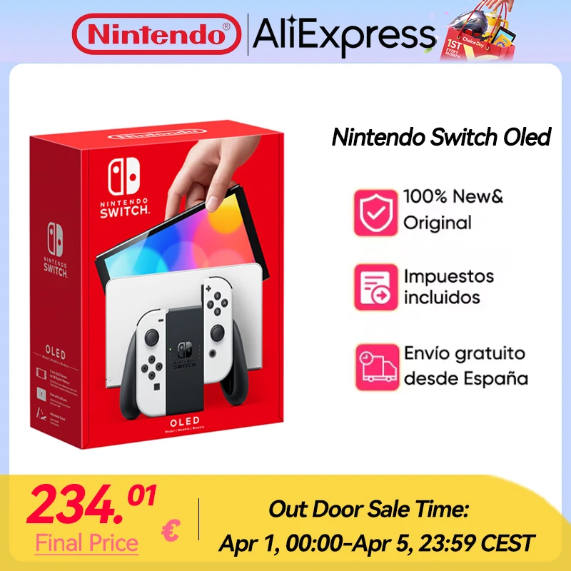 Console de jeu OLED Nintendo Switch, 64 Go, blanc, bleu, rouge, ensemble, écran tactile 7 ", 3 modes de jeu, no.icom