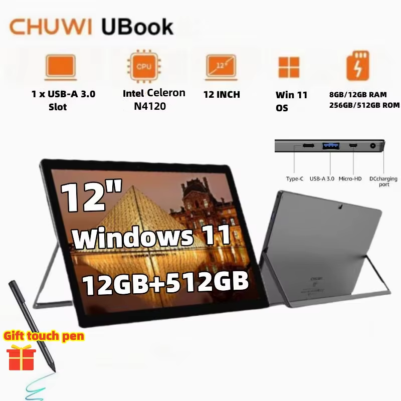 2025 Novo CHUWI UBook X 12 Polegada Windows 11 Tablets Intel Celeron N4120 2K IPS LPDDR3 12GB RAM 512GB SSD ROM 2.4G/5G WIFI 8800mAH