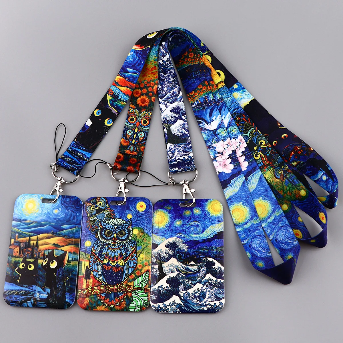 Van Gogh ชุดเชือกสำหรับโทรศัพท์มือถือลายคลื่นท้องฟ้าเต็มไปด้วยดวงดาวการ์ดรับประทานอาหารนักเรียนมหาวิทยาลัยบัตรผ่านเข้าใช้งานบัตรชุดการ์ดเปลือกแข็ง
