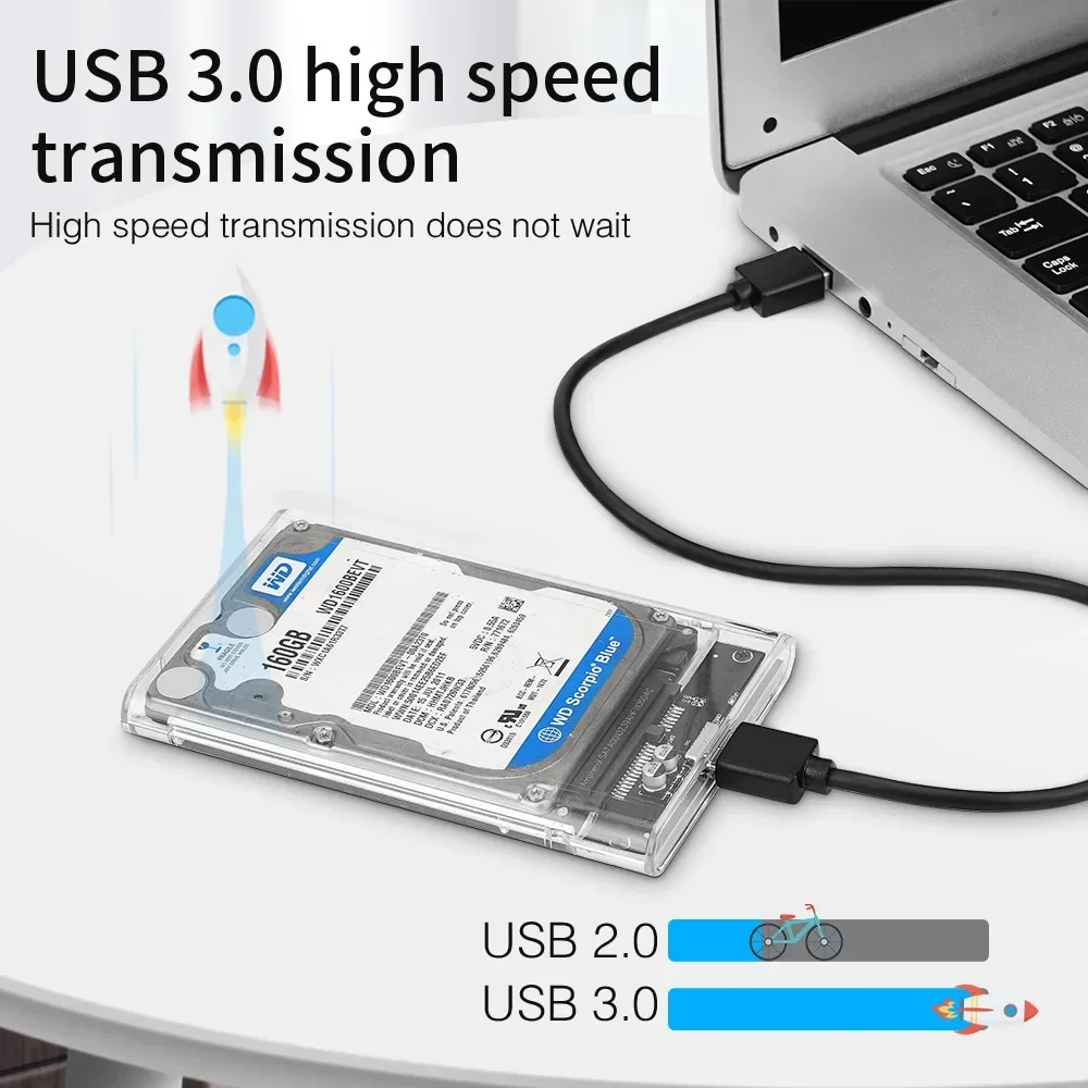 Transparent HDD Case HDD Enclosure 2.5 inch SATA To USB 3.0 Type-C 3.1 UASP Clear Hard Drive Case Harddisk Boxs Tool-Free
