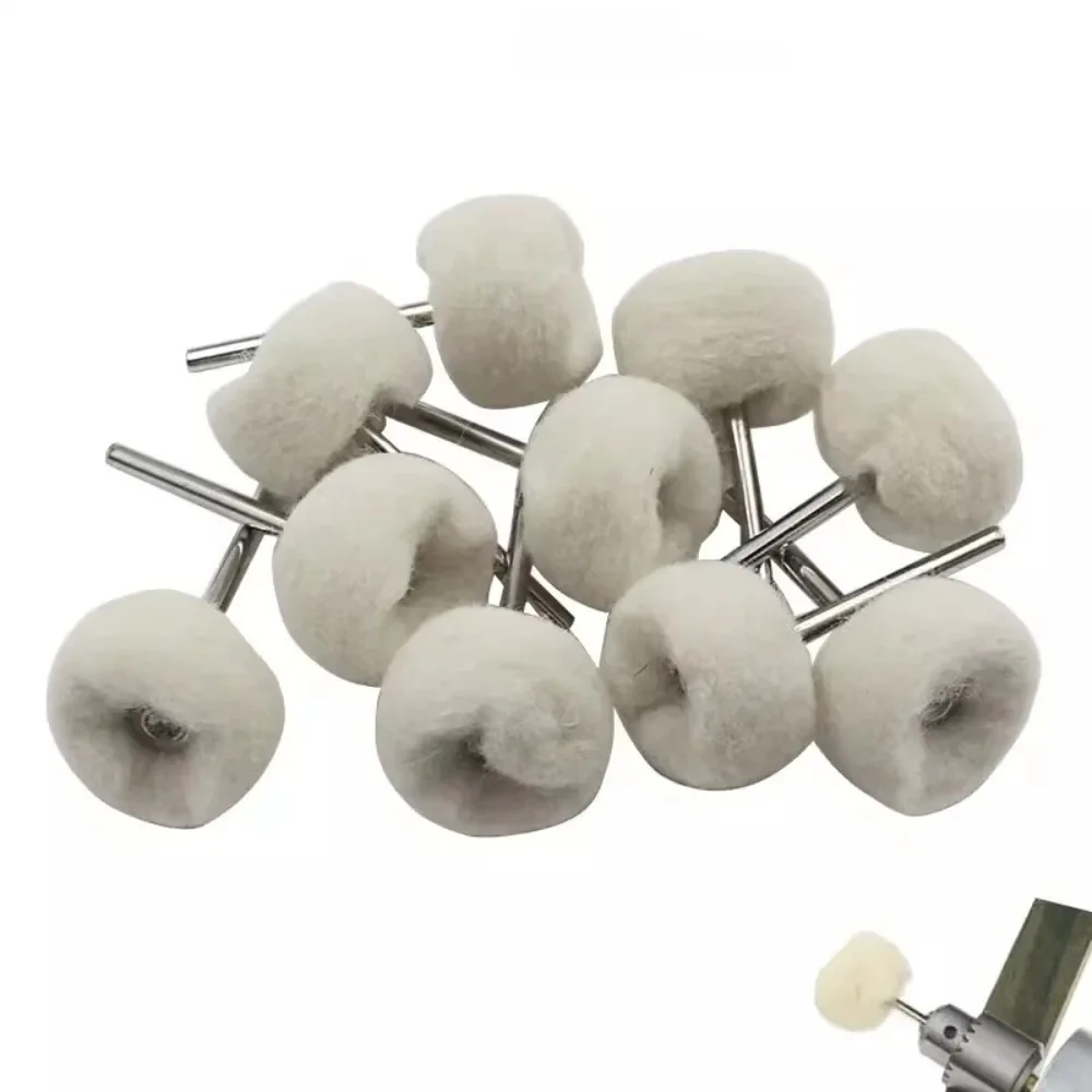 Rueda pulidora de algodón fino de lana suave montada en vástago de 3mm para Kit de pulido o Mini taladro, 10 Uds.