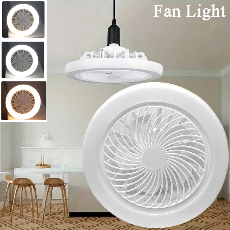 2-em-1 modo de três velocidades led ventilador luz lâmpada led grânulo e27 parafuso ventilador luz controle remoto parede quarto luz ventilador teto