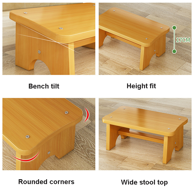 Bamboo Made Foot Stool for Bedside Vintage Step Stool Mini Get Up Anti Slip for Bedroom Bathroom Kitchen