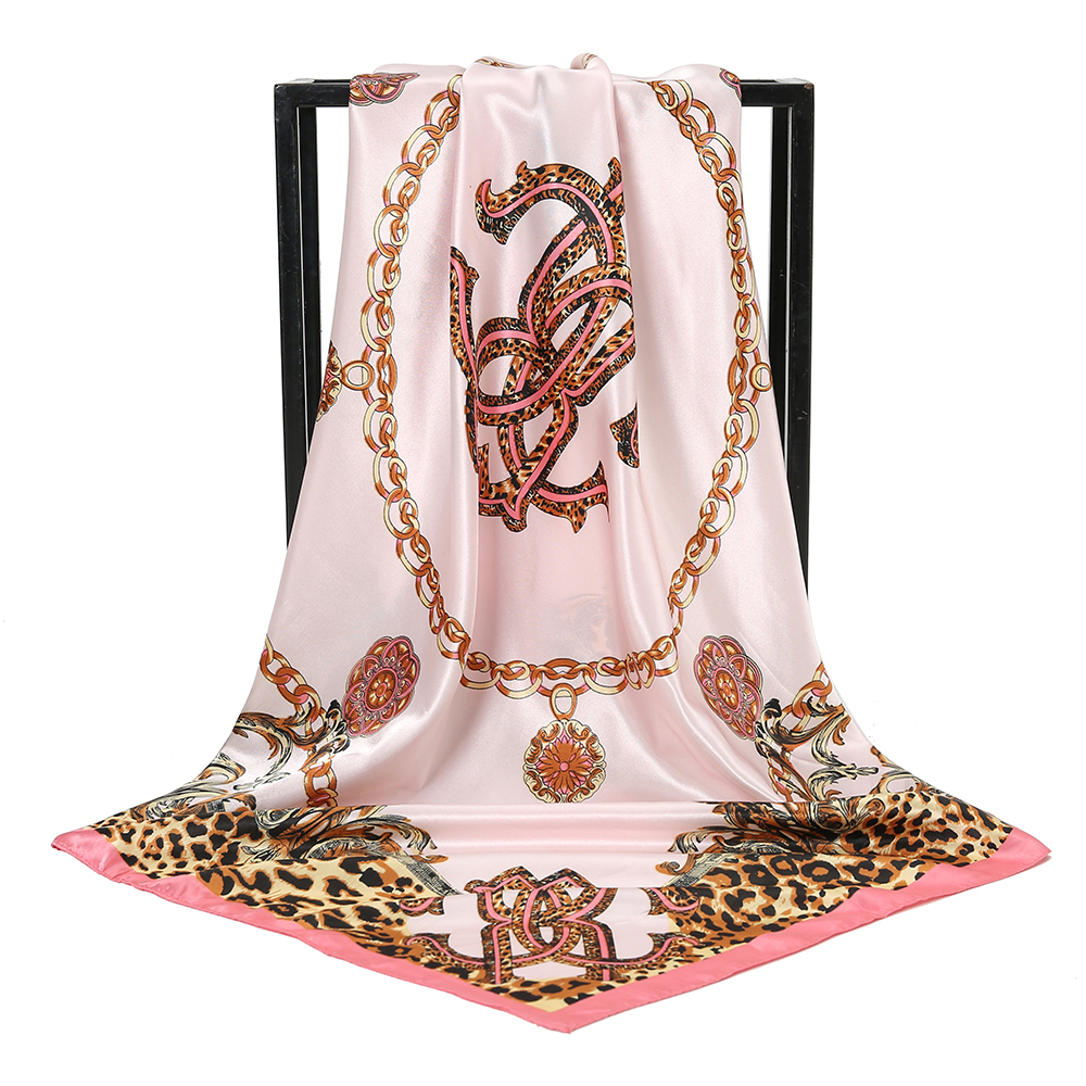 90*90cm jedwabna satyna kwadratowy szalik kobiety wzór w cętki z pałąkiem na głowę luksusowi projektanci szalik chusteczka Foulard jedwabna opaska do włosów