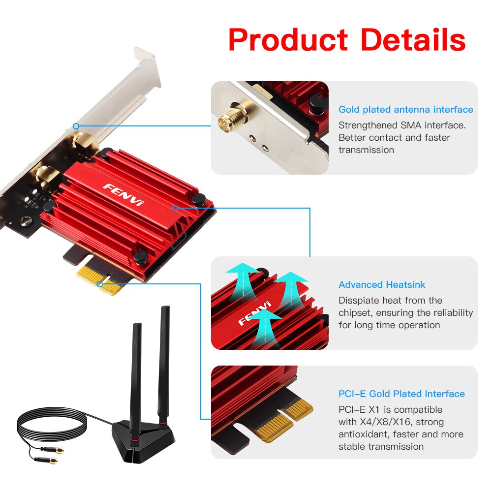 FENVI WiFi adaptador WiFi 6E AX210 5374Mbps Tri Band 2,4G/5G/6Ghz Blue-Tooth 5,3 802.11AX juego Red Wireless Network Card Win10/11