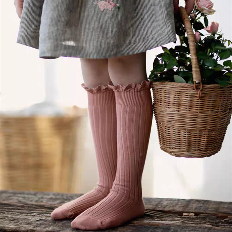 Calzini alti al ginocchio per bambini con volant neonate Toddlers calzini lunghi in cotone morbido fiore di pizzo calzini uniformi scolastiche per bambini per 0-8 anni