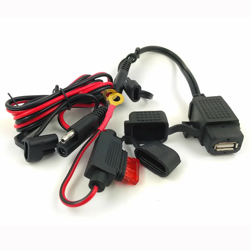 Adaptador de Cable SAE a USB, cargador USB resistente al agua, puerto rápido 2.1A, Cable de 120cm, fusible en línea para motocicleta, teléfono móvil, tableta, GPS