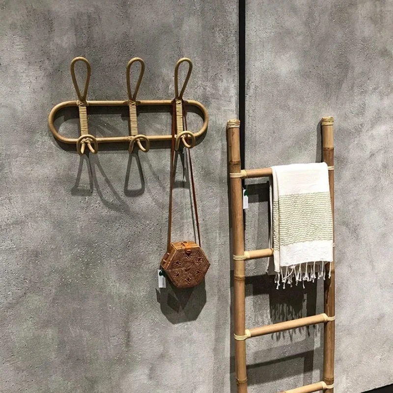 หวาย Wall Hooks เด็กเสื้อผ้า Organizer Rack เสื้อผ้าหมวกตะขอแขวนห้องนอนตู้เสื้อผ้าเด็กตกแต่งห้องจัดเก็บ