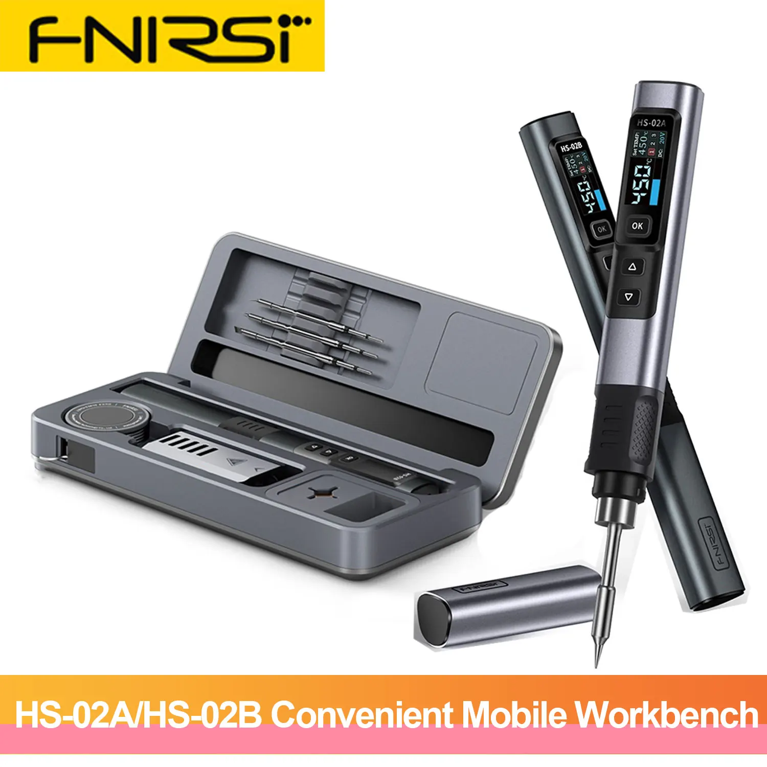 FNIRSI HS-02 หัวแร้งไฟฟ้าอัจฉริยะ 100-450 ℃   ปรับอุณหภูมิได้ PD 100W แบบพกพาเชื่อม Rework Station ชุดเตารีดพับ