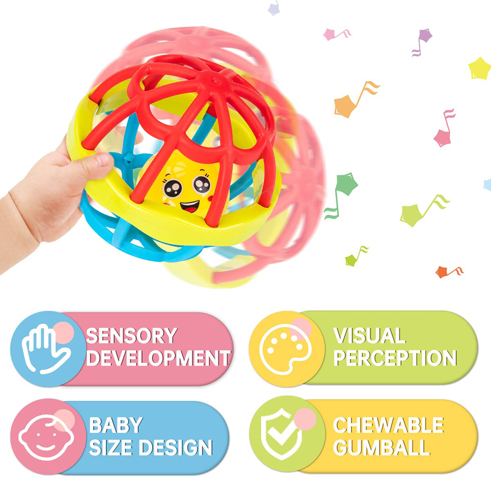 ASWJ Soft Baby Grasping Ball Rattles with Bell Ball Early Education Educational Sensory Toy Newborn Gift Random Color
