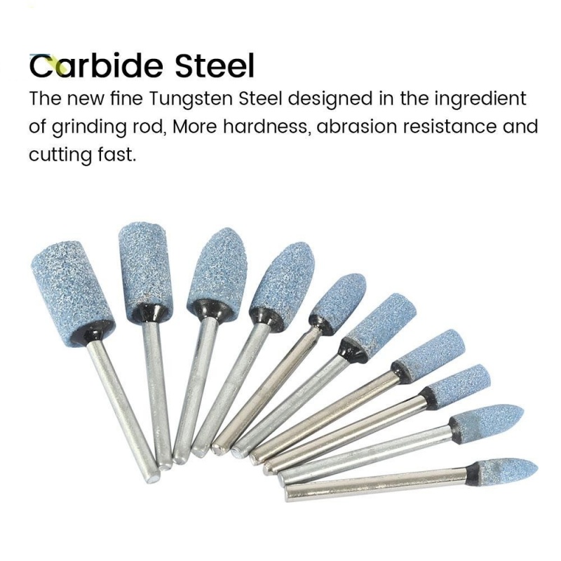 Cabeça de polimento de pedra montada abrasiva, brocas de lixa de roda de pedra de moagem, haste de 3mm para acessórios de ferramenta elétrica rotativa dremel com 10 peças