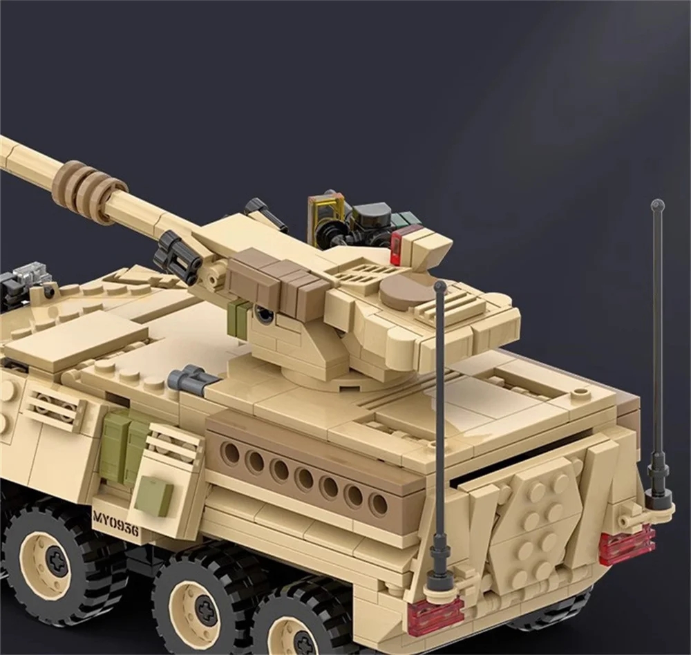 第二次世界大戦 WW2 陸軍軍事兵士 SAWT M1128 モバイルガンシステムモデル ​ 積み木 レンガ 子供のおもちゃ