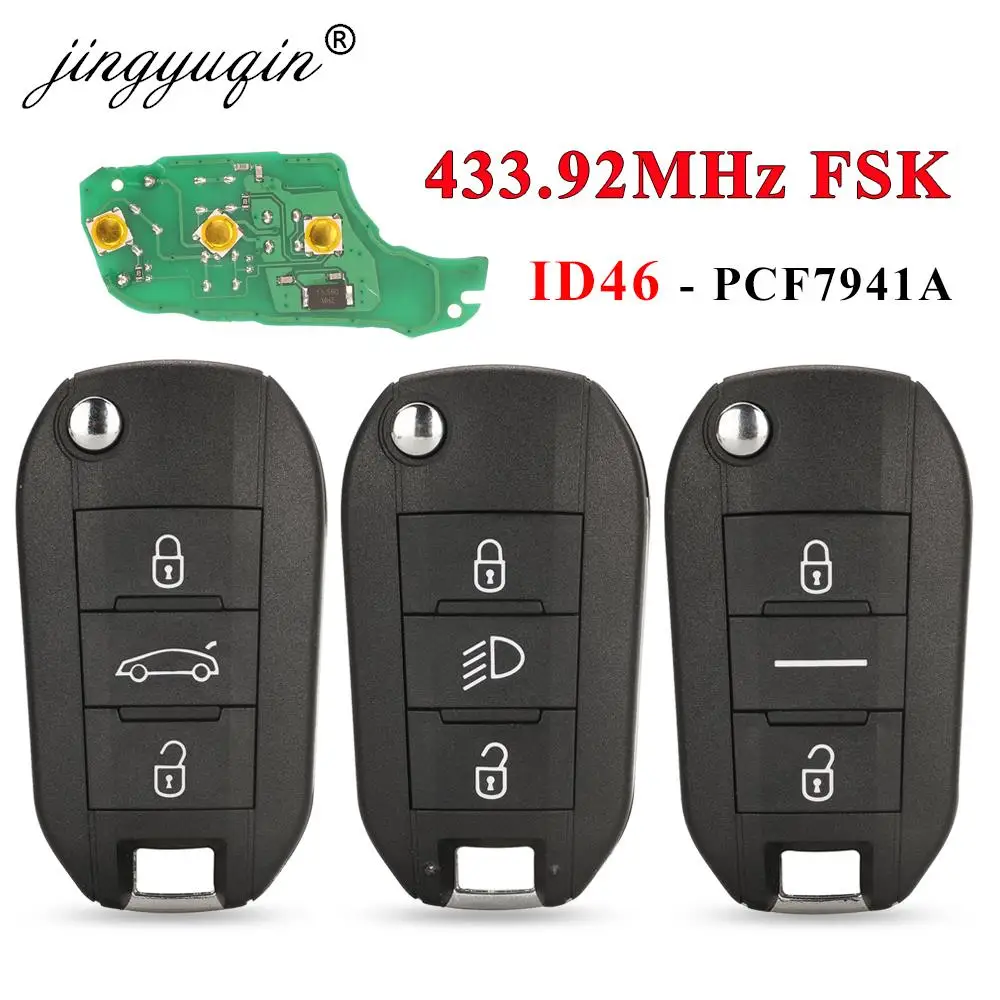 Jingyuqin 433,92 Mhz ID46-pcf7941 llave remota de coche 2/3 botones Fob para Peugeot 508 208 2008 301 308 5008 Citroen c-elysee C4-Cactus
