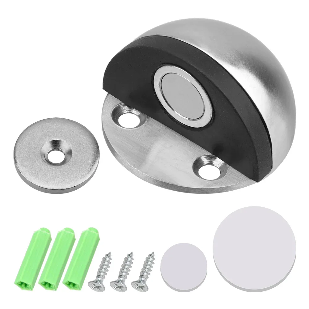 Fermaporta magnetico in gomma in acciaio inossidabile Adesivo senza perforazione Supporti per porte nascosti Fermaporta senza chiodi montati al pavimento