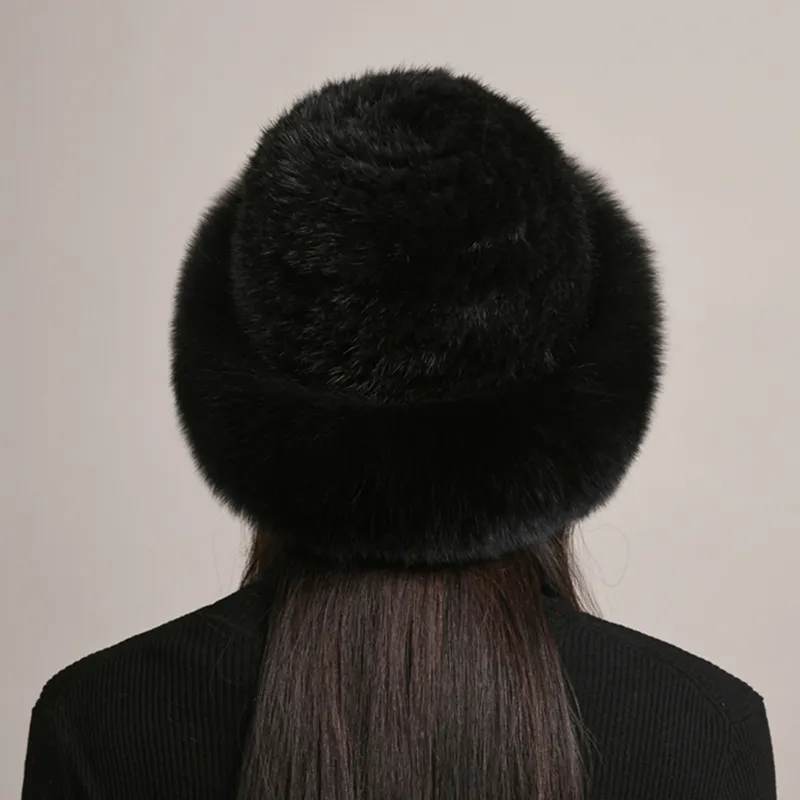 Nuevo Gorro de piel de visón tejido Natural auténtico, gorro de lujo hecho a mano para mujer, gorros de invierno a la moda, gorros cálidos de piel de zorro Real