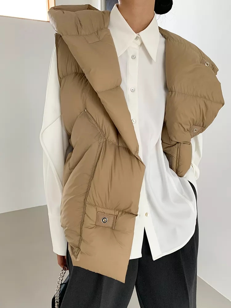 Chaqueta de plumón sin mangas para mujer, chaleco holgado con capucha, chaleco de plumón de pato blanco, ropa de exterior informal, 2024
