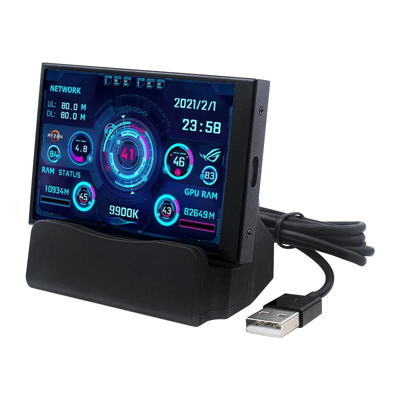 TURZX 3,5/5-дюймовый IPS USB дополнительный экран для компьютера, процессора, графического процессора, оперативной памяти, монитора HDD, дисплей типа C, без AIDA64 ЖК-дисплея для Windows 10 11