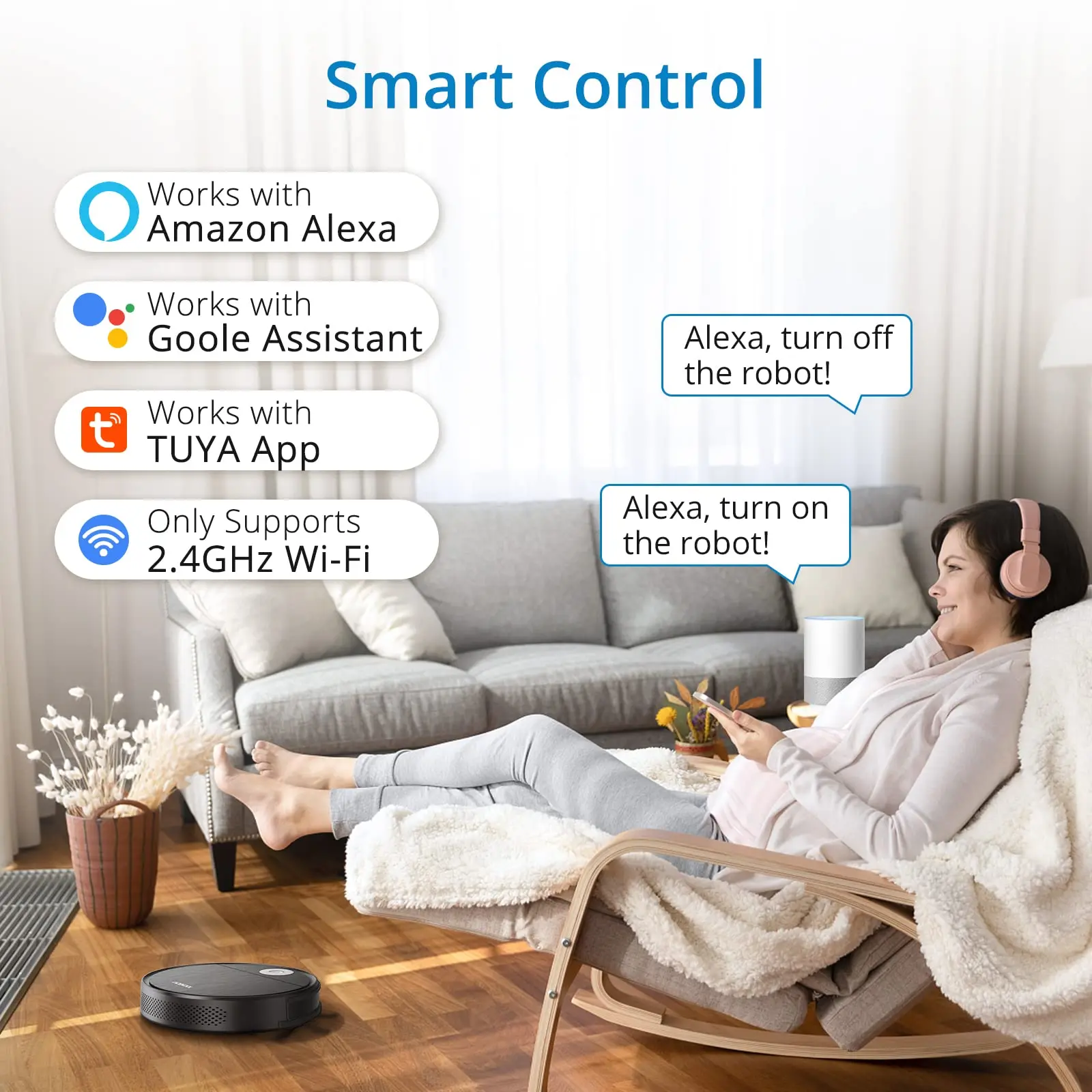 Roboter-Staubsauger, 2200 Pa, starke Saugkraft, superdünner, leiser Roboter-Staubsauger, selbstaufladendes WiFi/Fernbedienung, 120 Minuten