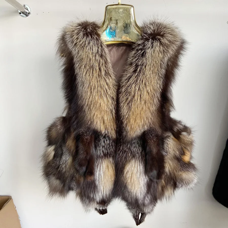 Natürliche Fuchs Pelz Weste Frauen Kleine Echte Dicke Warme Winter Pelzmantel Kurze Stilvolle Parkas Stilvolle Ärmellose Jacke