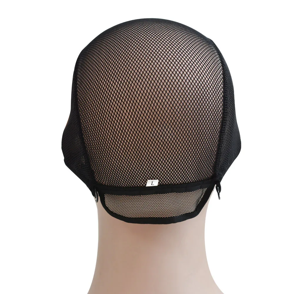 Gorros de peluca de encaje doble frontal, redecillas elásticas, gorros tejidos de malla M/L con correas ajustables para hacer pelucas, 1 ud.