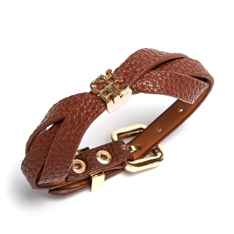 CH-pulsera clásica Vintage de cuero para mujer, pulsera de negocios de acero inoxidable con letras de Color sólido, novedad de 2024