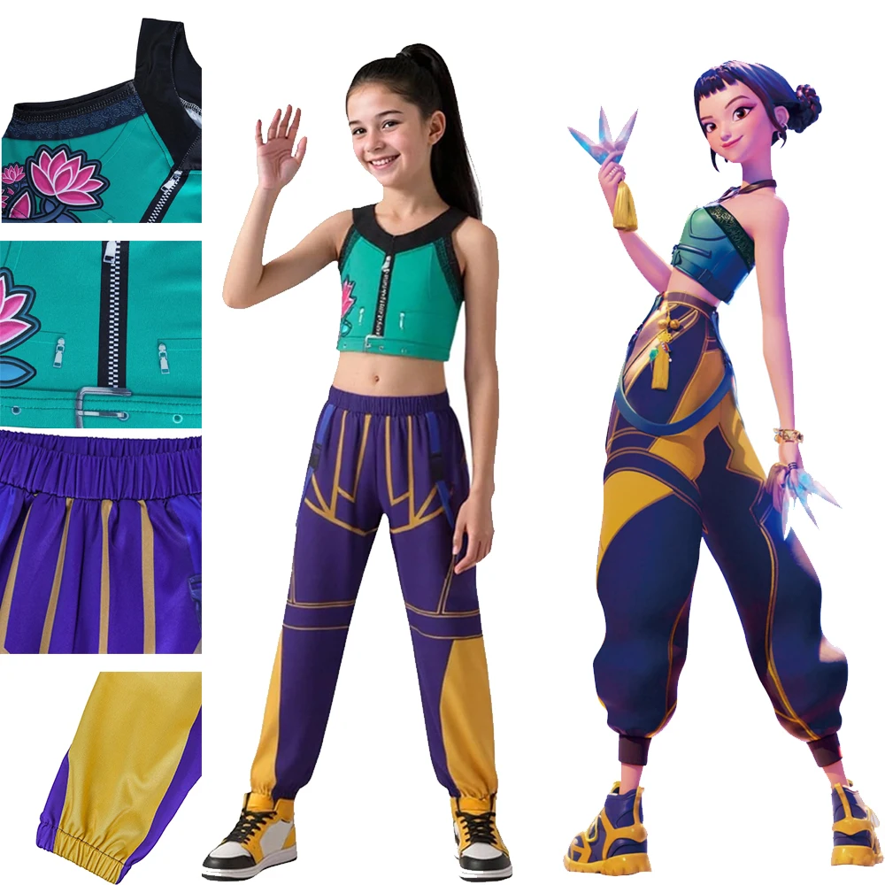 Rumi Zoey Mira Cosplay Girls KPop Demon Hunters Cosplay Costumes Kids Huntrix Rumi Uniform Halloween Party Role Playing Outfits