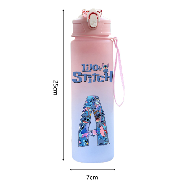 Botella de agua impresa con letras A-Z de Lilo Stitch de 750ML, gran capacidad, portátil, Anime, taza de agua para deportes al aire libre, regalo para niños
