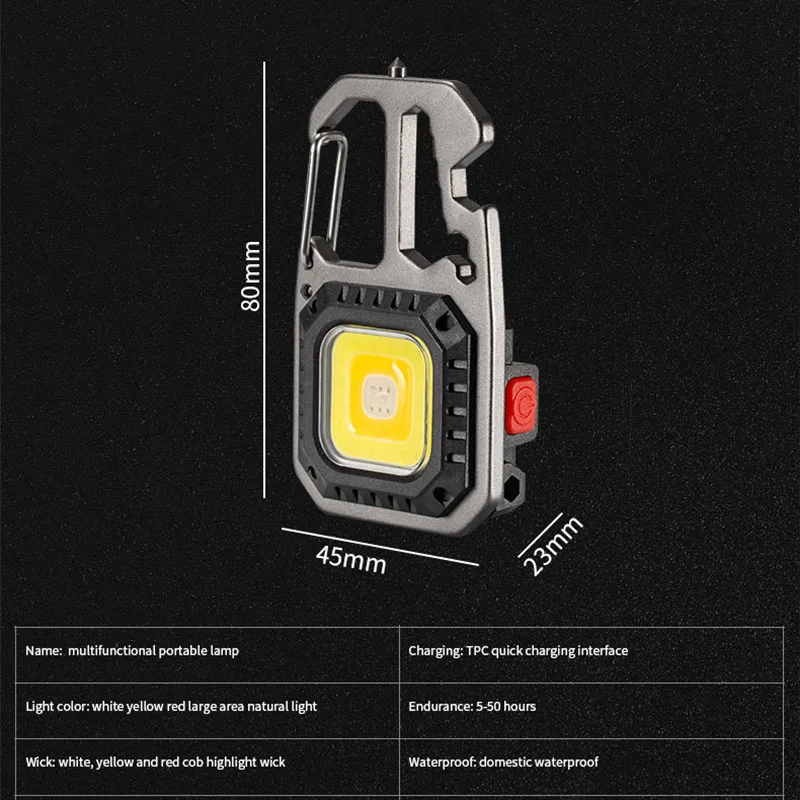 Mini lanterna recarregável de led, chaveiro, chave de fenda, recurso portátil, lâmpada de adsorção magnética forte