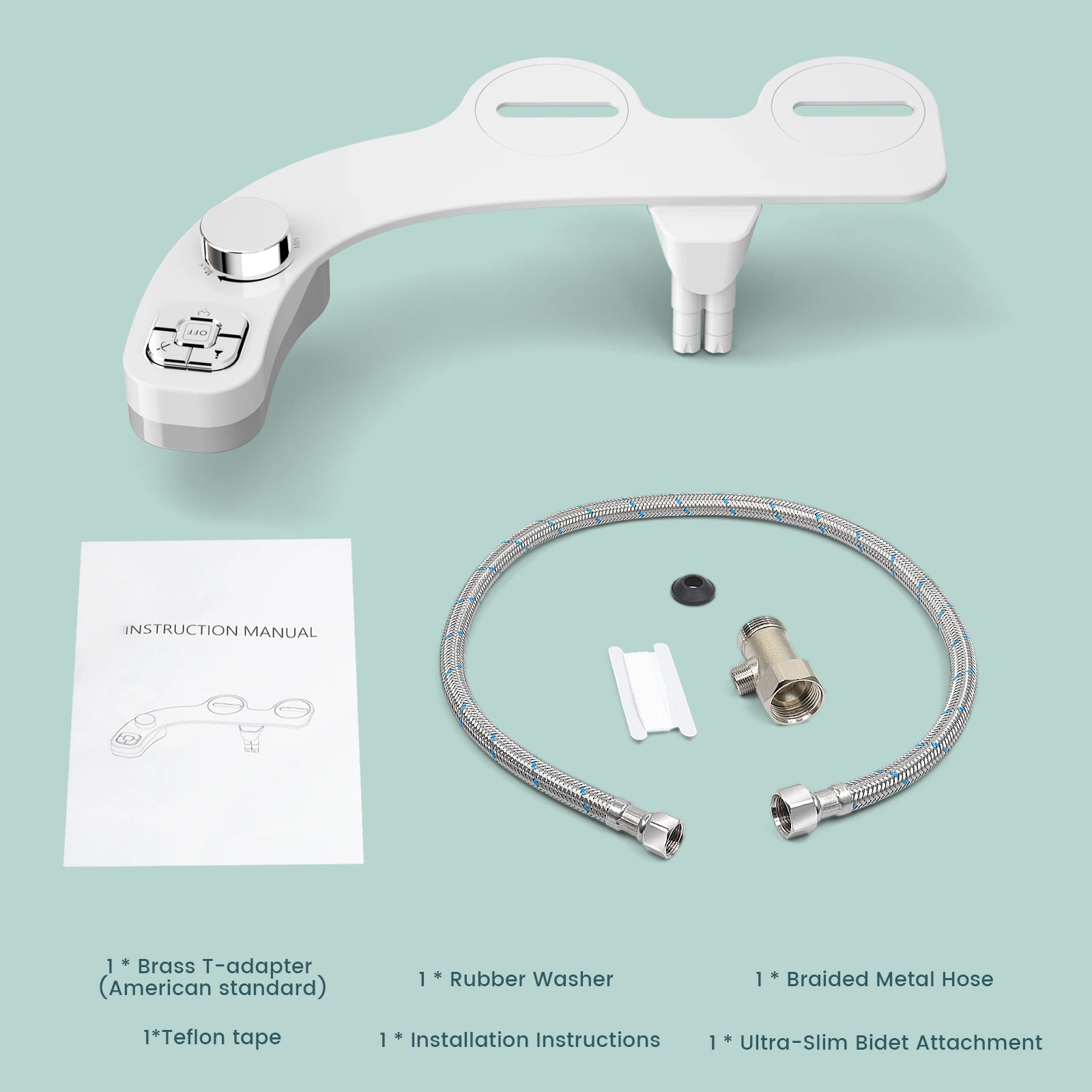 SAMODRA Knopf-Bidet – nicht elektrisch, selbstreinigende Doppeldüse (vorne und hintere Waschung), Süßwasser-Bidet, Toilettensitzaufsatz