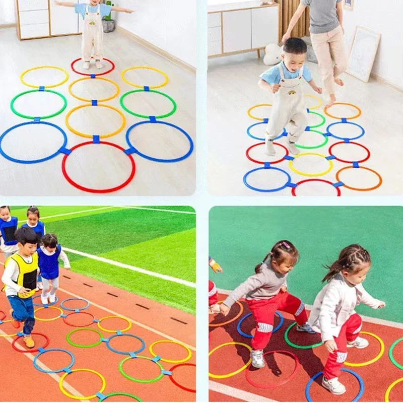 Divertido entrenamiento físico al aire libre, juego de anillos de salto de celosía deportivo, 10 aros, 10 conectores para suministros de entrenamiento de fútbol en el parque