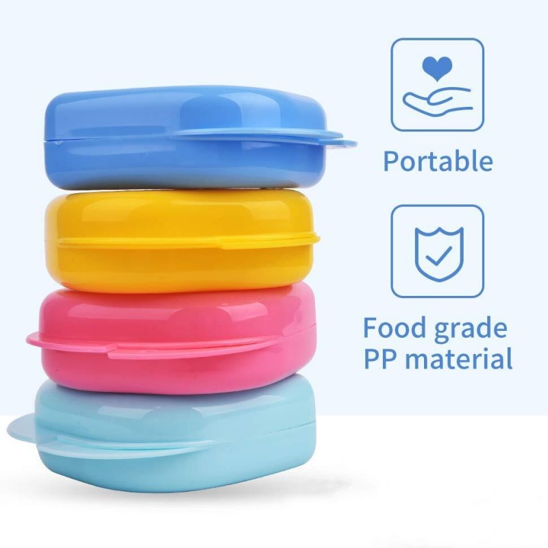 PIORPOY Colorful Denture Cleaning Box Plastic Mouthguard Retainer Case with Vent Holes False Teeth Appliance Container Oral Care