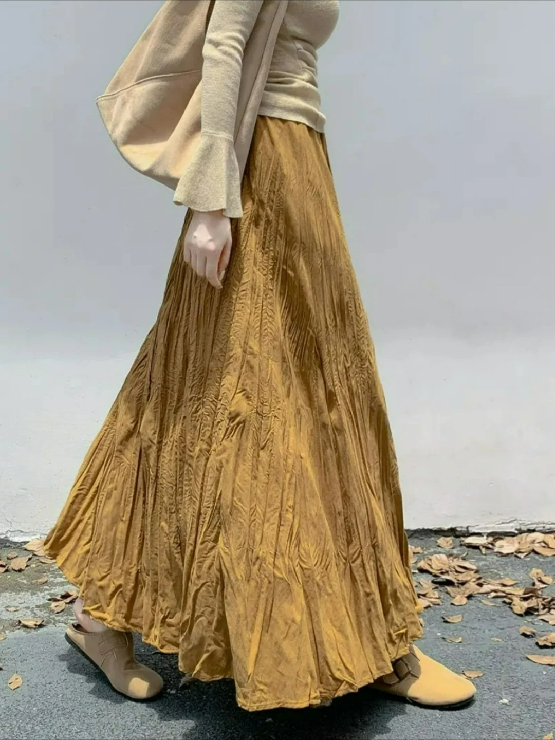 Falda acampanada plisada Irregular para mujer, faldas largas informales holgadas de cintura alta de estilo coreano, Color sólido, primavera y otoño