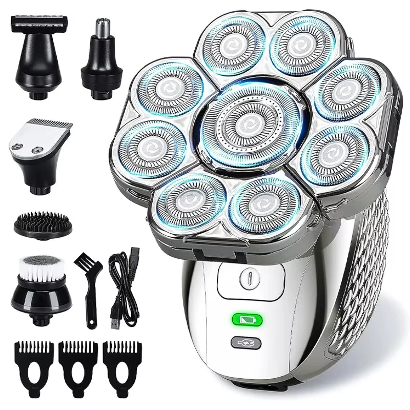Rasoirs à tête 4D pour hommes chauve, 9 têtes flottantes améliorées 6 en 1, rechargeables, étanches, humides et secs, pour hommes