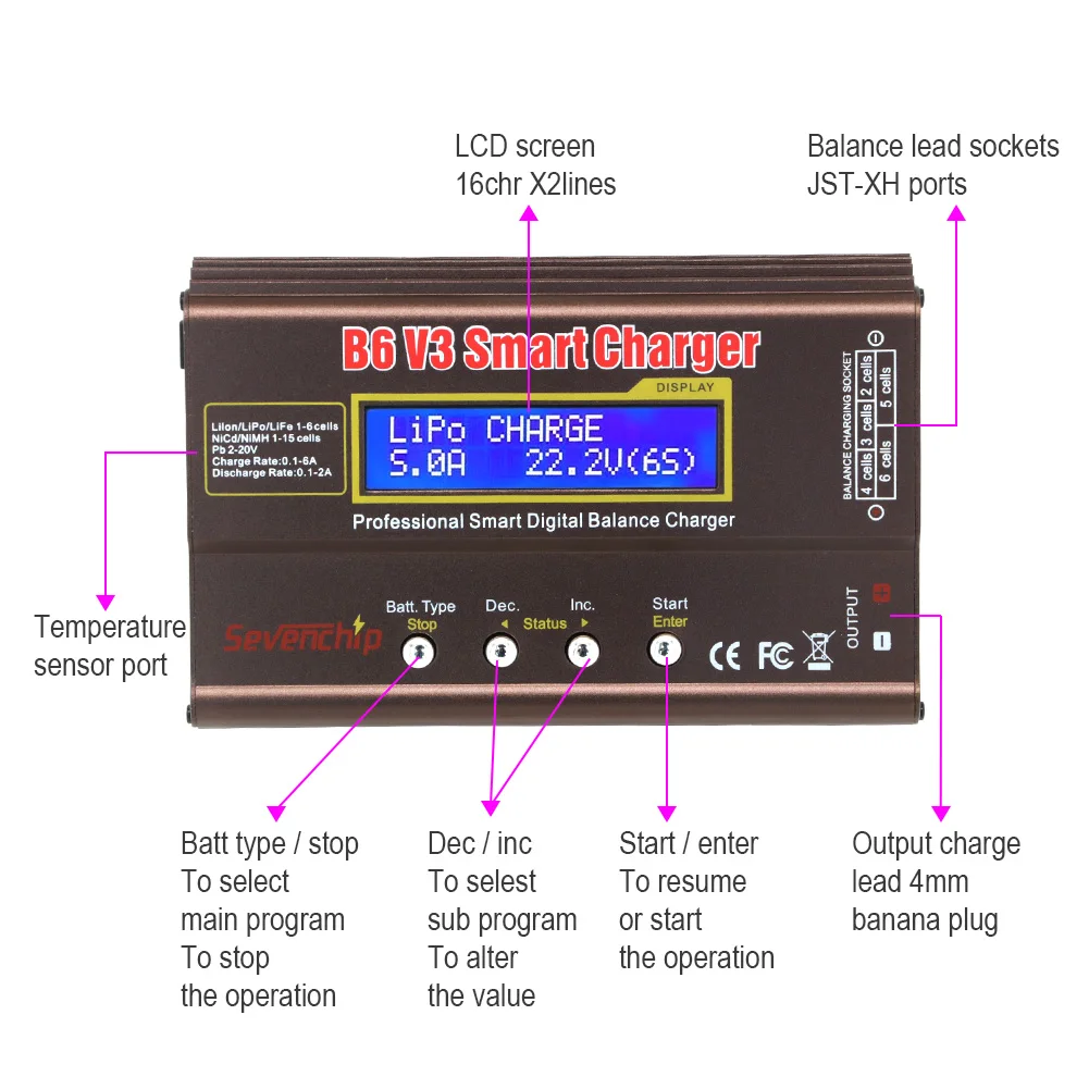 iMAX B6 V3 80W 6A Batterieladegerät LiHv Lipo NiMh Li-Ion Ni-Cd Digitales RC-Ladegerät Lipro Balance Ladegerät Entlader 12V 5A Adapter