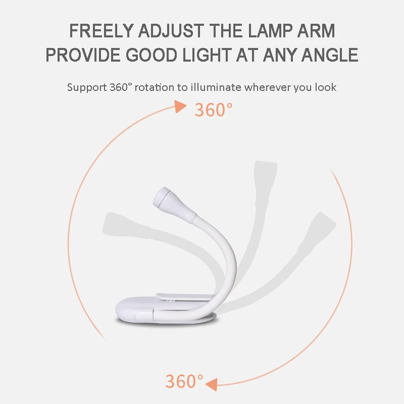 1-2 uds luces LED portátiles para libros USB recargable protección ocular luz nocturna Mini 360 ° Lámpara de lectura de escritorio con clip para dormitorio de viaje