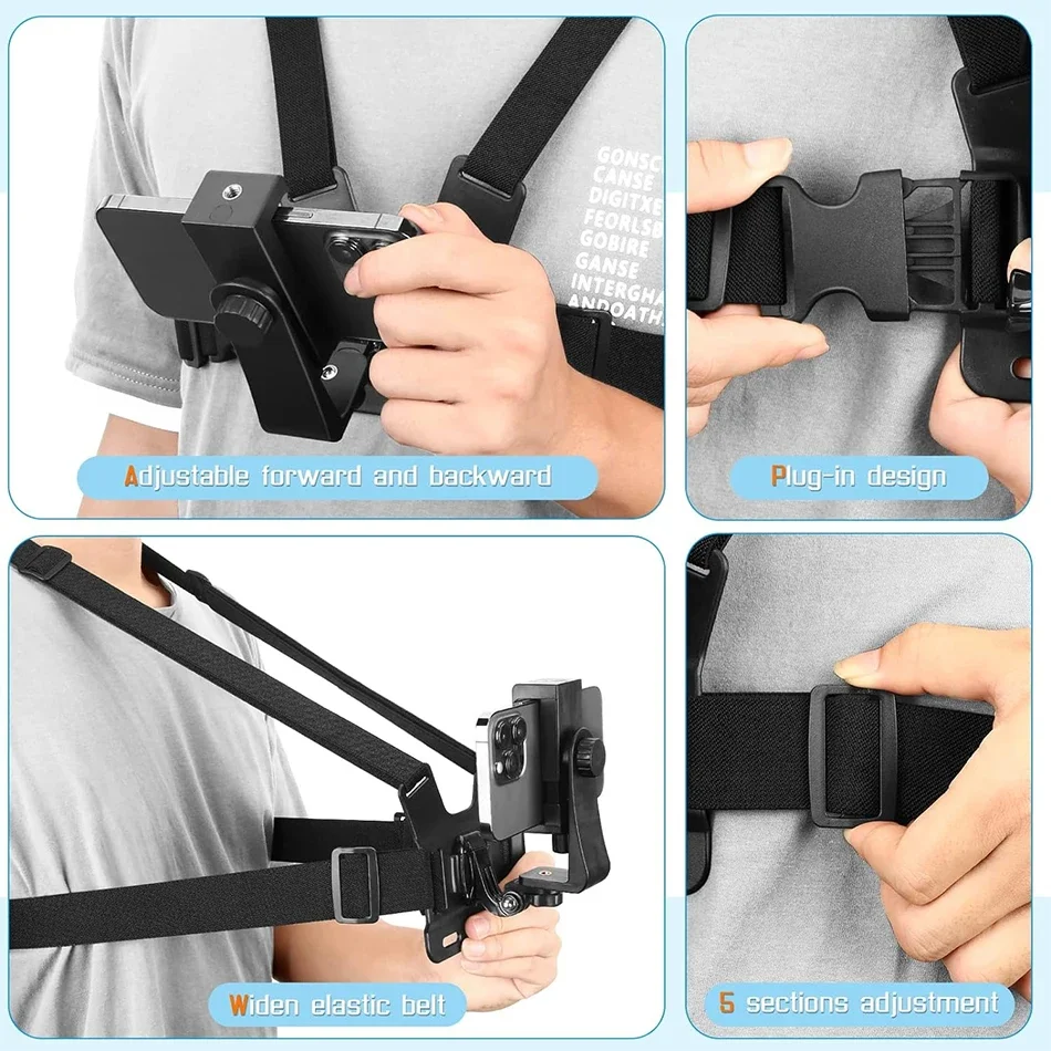 1 PC ปรับผู้ถือคลิปโทรศัพท์พร้อมสายรัดหน้าอก Fixation Bracket สําหรับกล้องกีฬาโทรศัพท์มือถือกล้องสีดําผู้ถืออุปกรณ์เสริม